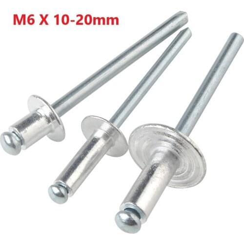 M6 Aluminium Mushroon Head Break Mandrel Blind Rivets 6mm x 10 12 16 20mm Nail Pop Rivet For Furniture Car Aircraft
