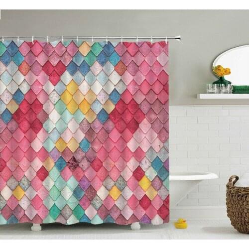 3D Colorful Geometry Shower Curtain Bathroom Curtain With Hooks Decorative Partition Screen Polyester Washable Cloth 180*240CM