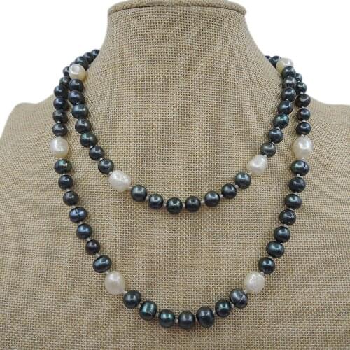 Near-round pearl necklace ,100% NATURE FRESHWATER PEARL NECKLACE-90 CM long necklace