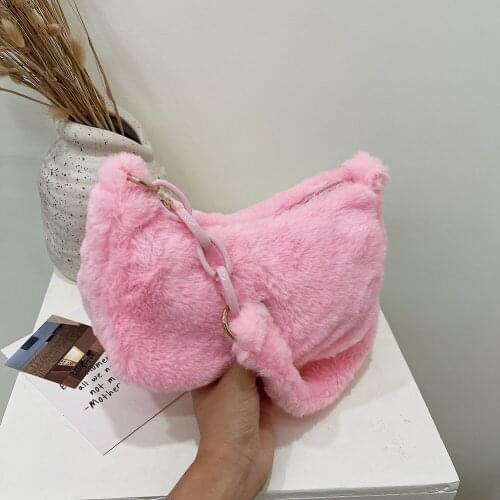 Vintage Women Autumn Winter Plush Pure Color Underarm Shoulder Bag Ladies Casual Acrylic Chain Small Purse Handbags