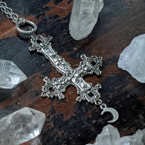 Inverted Cross Necklace Goth Pendant Gothic Occult Dark Upside Down Cross Necklace