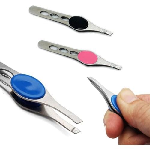 Mayitr 1pc Eyebrow Tweezer Stainless Stee 9.9cm Slanted Tip Eyebrow Tweezer Hair Removal Clip Random Color For Makeup Tool