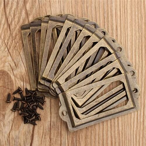 12 PCS Metal Label Pull Frame Handle Antique Brass File Business Card Holder Photo Frame Home Decoration