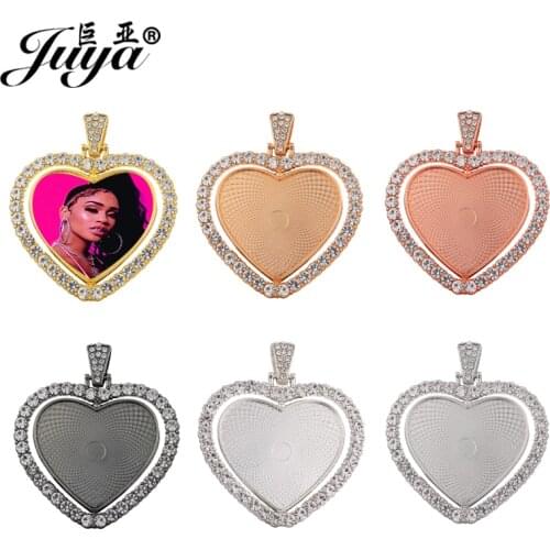 2Pcs/Lot Heart Pendant Base Rhinestone Bezel Charms 30mm Double Sided Rotatable Blank Tray For DIY Jewelry Necklace Accessories