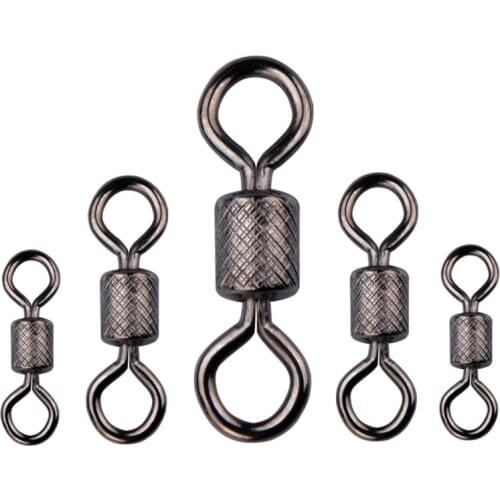 50PCS/Lot Meredith Fishing Swivels Solid Rings Rolling Swivel for Carp Fishing Accessories Ball Bearing Swivel with Safety Snap