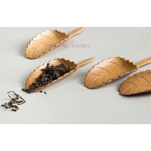 50pcs Vintage Leaf Shape Tea Spoon Teaspoon Bamboo Tea Spoon Natural Bamboo Tea Set Elegant Bamboo Tea Set Accessorie