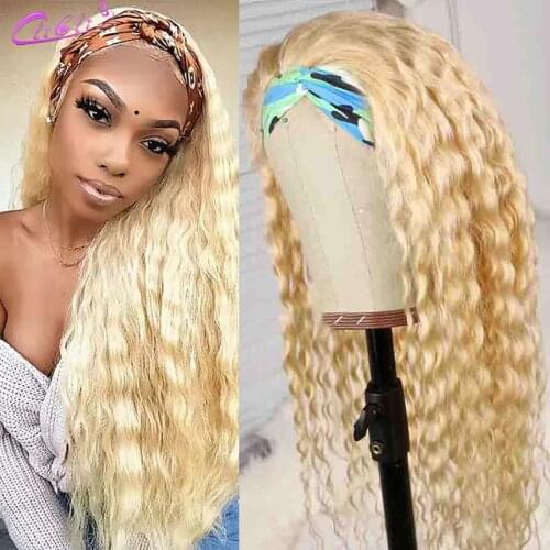 613 Water Wave Headband Wig Human Hair Wigs For Black Women Blonde Headband Wig Curly Water Wave Human Hair Brazilian Scarf Wigs