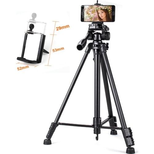 YUNTENG 390 Aluminum Tripod with 3-Way Head phone Holder clip for Camera Phone Vidicon