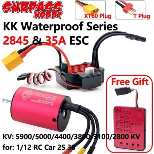 Surpass Hobby KK ESC Brushless Motor 2845 2800/3100/3800/4400KV with 35A ESC XT60 Plug Programming Card for RC Car 1/12 2S 3S