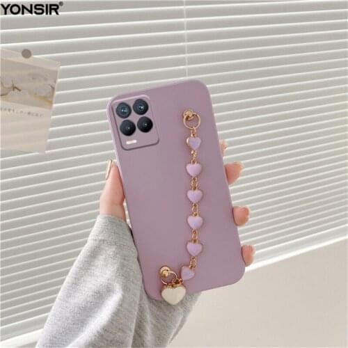Chain Love Heart Bracelet Phone Case For OPPO Realme 8 Pro GT C21 C25 7 Narzo 30 5g 30A 20A C15 C11 6 5 5S Wrist Strap Cover