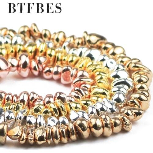 BTFBES 4-10mm Natural Stone Hematite Irregular Gravel Stone Spacer Loose Beads for Jewelry Making Diy Bead Bracelet Necklace 15"