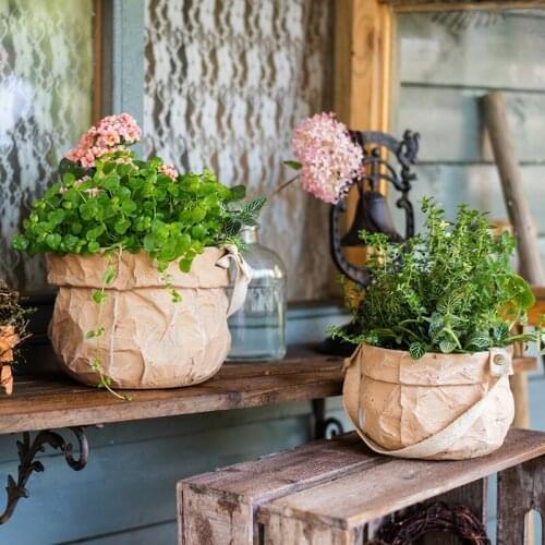 Cement Kraft Paper Pocket With Flower Basket And Orchid Basin Hanging In Nordic Pastoral Creative Gift Garden Plant Pot Macetas