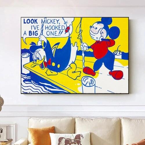 Disney Mickey Mouse Donald Duck Pop Art Cartoon Canvas Painting Posters and Prints Living Room Trend Yellow Wall Painting