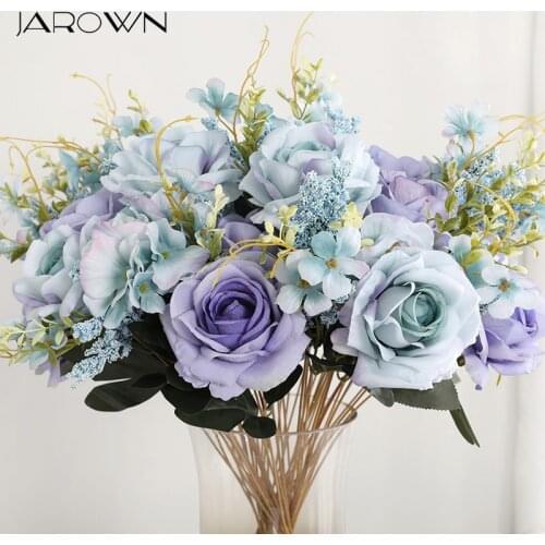 JAROWN 50cm Rose Hydrangea Silk Bouquet Artificial Flowers 13 Heads Bride Wedding DIY Flower Arrangement Home Decor Fake Flowers