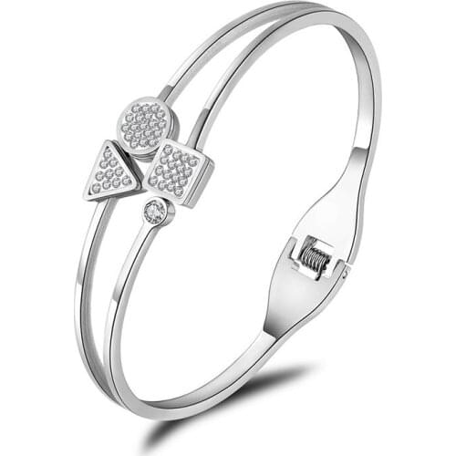 Roman Numerals Geometry Stainless Steel Rhinestone Cuff Bangles Bracelets Lovers Jewelry Valentines Day Gift B18058