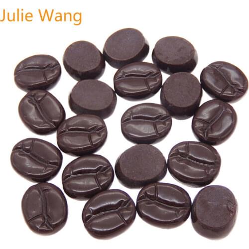 Julie Wang 20PCS Resin Imitate Coffee Beans Chocolate Flatback Cabochon Slime Charm Phone Decoration Jewelry Making Accessory