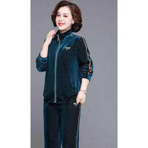 Minimalism Autumn Suit Female Velvet Fashion Letter Printed Oneck Loose two pieces Women Elastic Waist Joggers For Women