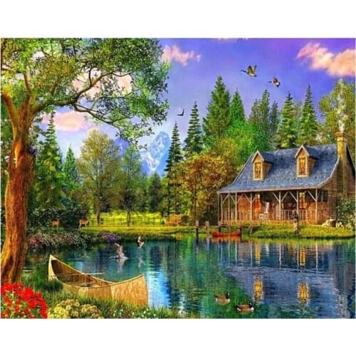 Lakeside cabin home decoration diy diamond painting full diamond embroidery mosaic pictures of rhinestones landscape wall art