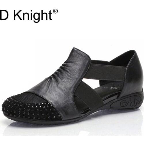 Fashion Rhinestone Flat Cut-outs Gladiator Sandals for Women Fresh Round Toe Flat Sandals Lady Causal Elastic Band Rome Sandals