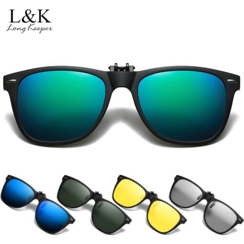 New TR90 High Quality Clip On Sunglasses With Polarized Lens Men Night Vision Flip Up Photochromic Lens Driving Glasses UV