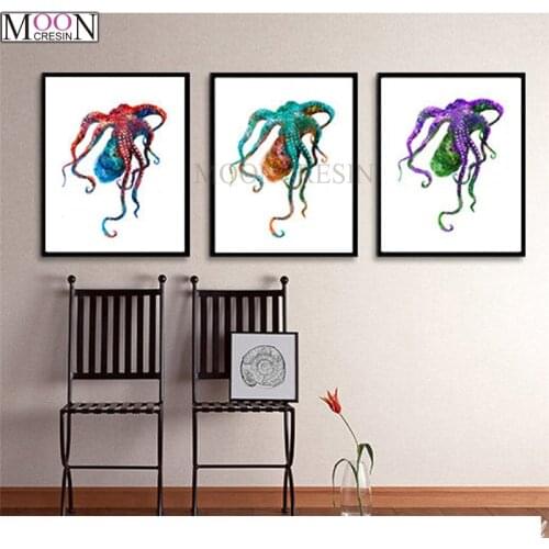 DIY Diamond Painting Cross Stitch Triptych Colourful Octopus Diamond Embroidery Square Full Drill Diamond Mosaic Gift Decoration