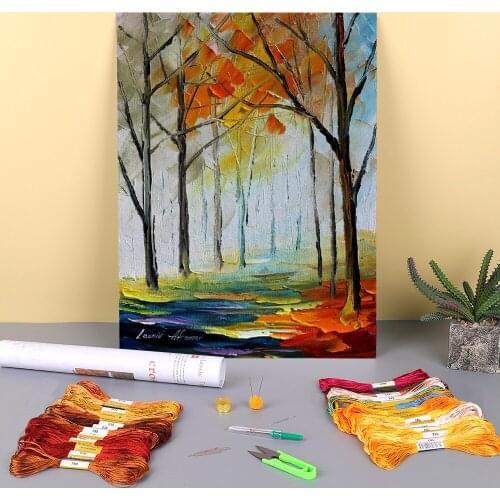 Quiet Path Printed Fabric 11CT Cross-Stitch DIY Embroidery Kit DMC Threads Needlework Handicraft Craft Hobby For Stamped