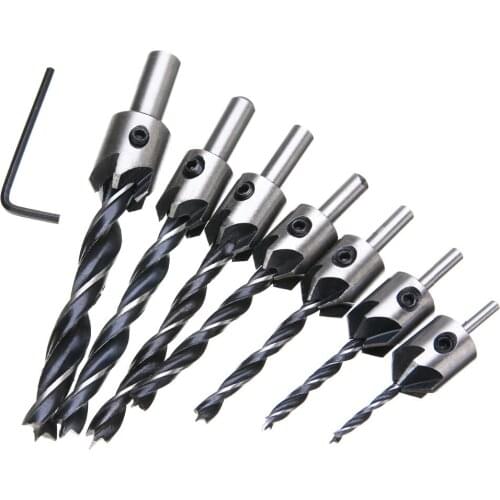 7pcs 5 Flute Countersink Drills Bit HSS Drills Bit Reamer Set For Woodworking Chamfer 3-10mm