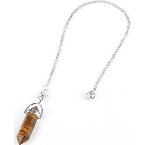 Natural Stone Hexagonal Bullet Pendant Pendulum Tiger Eye Column Pendulums Pendule Reiki Lucky Amule Pendule Dowsing Divination