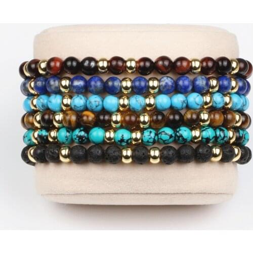 New Gothic Vintage Bracelet Men Classic Natural Lazurite Tiger eye Lava Stone Beads Charm Bracelet For Women Jewelry Accessories