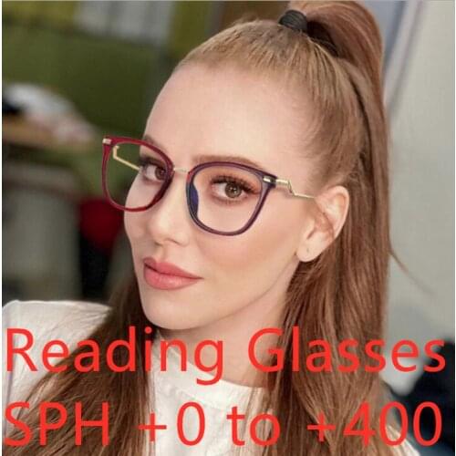 SPH +0 To +400 Women Reading Glasses Oversize Brand Ladies Eyeglasses Vintage Cat Eye Mens Optical Frame Moypia Eyeglasses Gafas