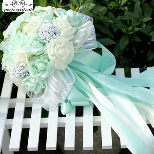 Perfectlifeoh Mint Green Artificial flowers Wedding Bridesmaid Bouquets 2016 Romantic Wedding brooch bouquets Wedding Accessies