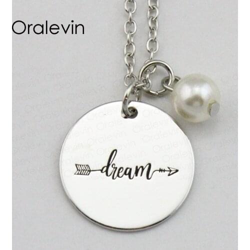New Fashion Trendy DREAM Inspirational Hand Stamped Engraved Custom Pendant Necklace for Lady Gift Jewelry,10Pcs/Lot, #LN2002