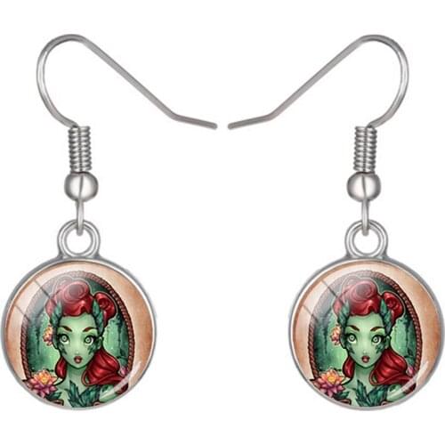 Disney Simple Earrings Fashion Exquisite Frozen Pendant Earrings Handmade Glass Cabochon Pendant Earrings