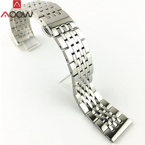 17 18 19 20mm 21mm 22mm Solid Stainless Steel Strap Butterfly Buckle Polished Men Women Metal Replacement Band Watch Accessories