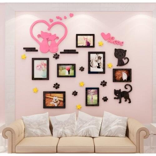 Romantic cat photo frame acrylic TV backdrop creative personality 3D stickers bedroom bedside background wall surface decoration
