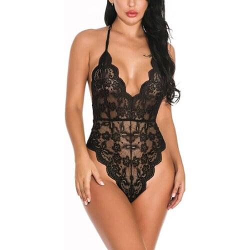 New Sexy Bra Seamless Lingerie Set Transparent One Piece Women Lace Bra Set Deep V Hot Erotic Hollow Underwear Halter Bodysuit