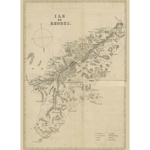 MAP FRENCH RHODES ISLAND GREECE Art Silk Poster Home Wall Decor