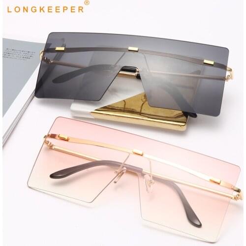 Flat Top Oversized Sunglasses Women Luxury Brand Rimless Sun Glasses Men Gradient Shades Vintage Square Big Oculos de sol