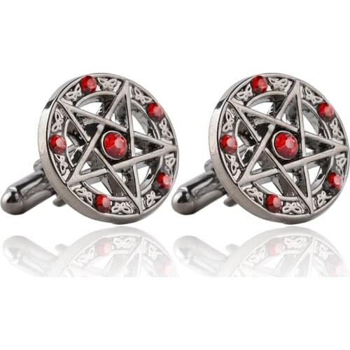 Supernatural Pentagram Pentacle Vintage Five-pointed star Cufflinks For Men Personality Crystal Classic Brand Rune Cuff Links