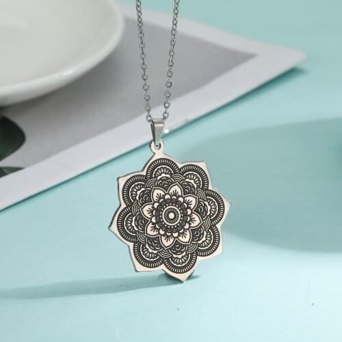 COOLTIME Stainless Steel Vintage Indian Buddhism Lotus Pendant Necklace Women Golden Silver Color 2021 Fashion Body Jewelry