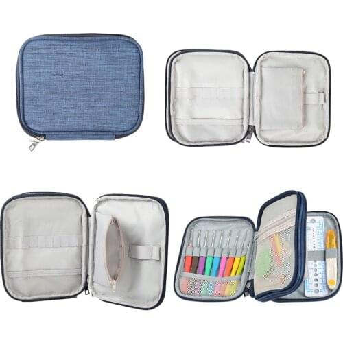 Crochet hook bag Denim Blue Double-layer Crochet Hook Case Storage Bag Organizer Zipper Bag Without Accessories #W0