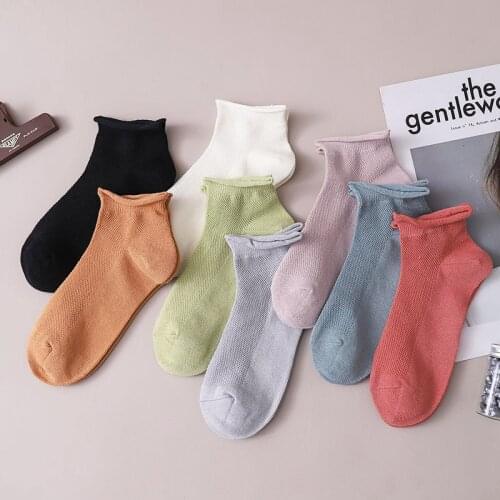 Women Ankle Socks Spring Summer New Fashion Socks Solid Color Cotton Thin Mesh Breathable Socks Casual Sports Socks For Girl