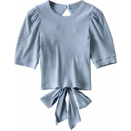 2021 Women Cropped Top Short Sleeve Women O-Neck Sexy Hollow Out Back T Shirts Women Short Style Tees Female Streetwear