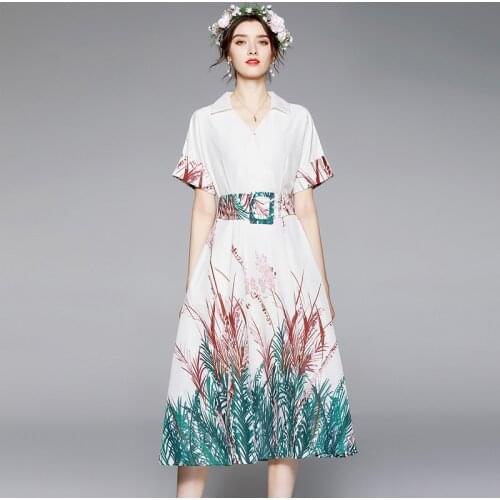 Summer Fashion Runway Long Dress Womens Short Raglan Sleeve V-neck Sashes Floral Print Elegant Big Swing Party Vestidos