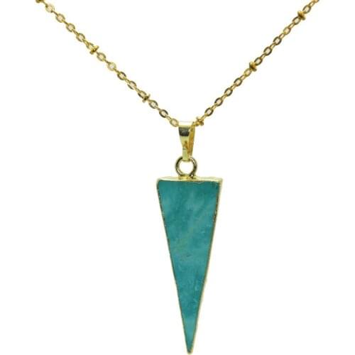 Blue Green Marble Natural Stone Triangle Necklace gold bezel Jewelry necklace howlite point pendant necklace women