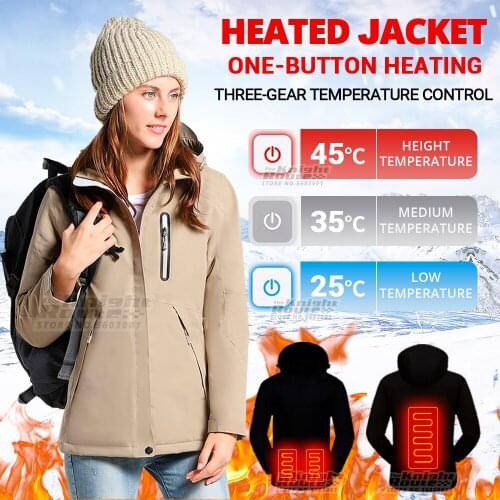 Winter Heated Jacket Womens Jacket USB Thermal Windbreaker Heated Vest Warm Outerwear Ski Hunting Windproof Hiking Clothing
