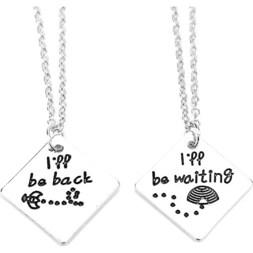 1 pair Lover Necklaces Pendants I'll Be Back, I'll Be Waiting Letters Necklace Women Men Charm Choker Jewelry Couple Necklace