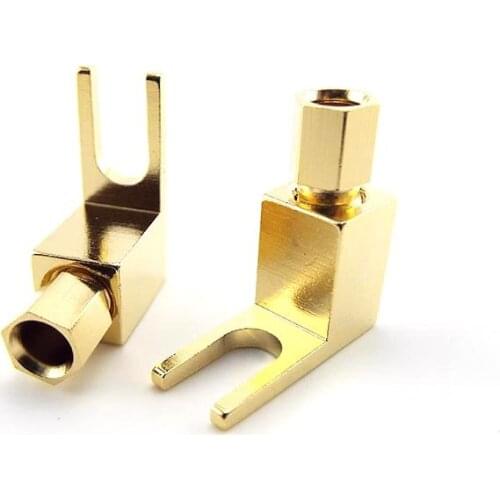 1pcs 4MM Banana Plug Y Fork Right Angle Audio Speaker Wire Connector Jack adaptor Adapter Gold Plated Screw Solderless parts