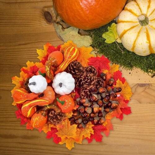 218 in 1 Foam Artificial Pumpkins Maple Leaf Props Harvest Autumn Halloween Wedding Decoration Handwork Wreath