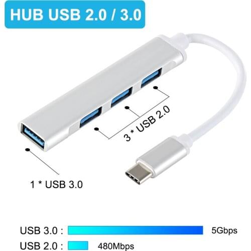4 Ports USB 2.0/3.0 Hub Type-C Splitter Adapter Suitable for Macbook Pro 13 15 Splitter Converter OTG Adapter Cable USB Hub